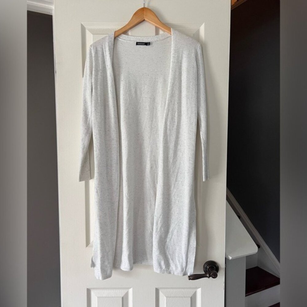 Solutions! Women’s Open Front Cardigan Small Gray Longline Lightweight Sweater